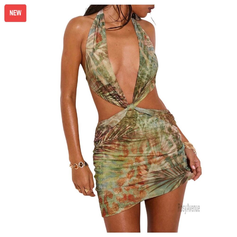 Stretchy Bodycon Mini Dress With Cut Out Backless Design